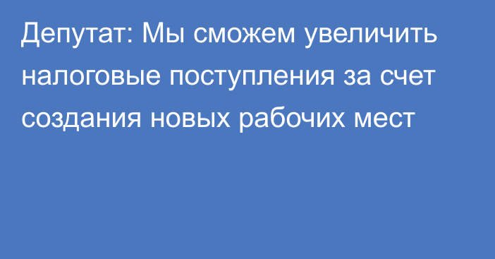 Депутат: Мы сможем увеличить налоговые поступления за счет создания новых рабочих мест