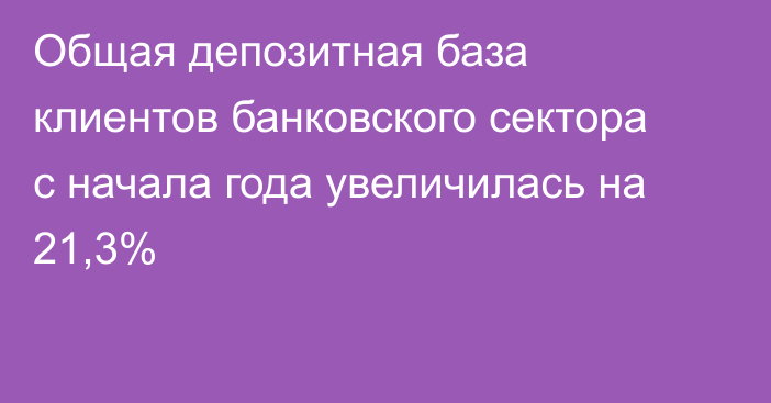 Общая депозитная база клиентов банковского сектора с начала года увеличилась на 21,3%