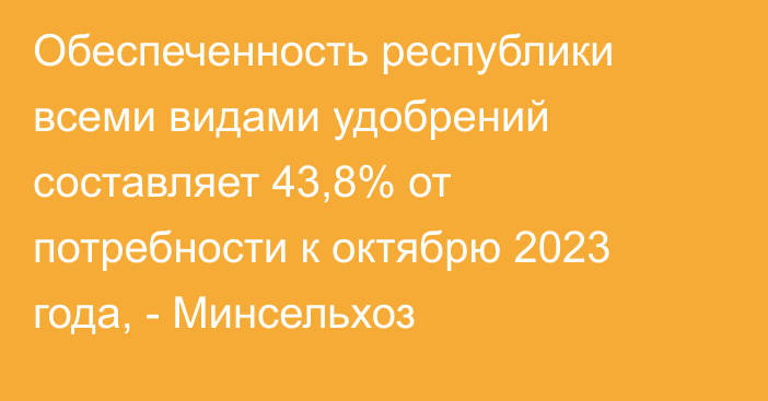 Обеспеченность республики всеми видами удобрений составляет 43,8% от потребности к октябрю 2023 года, - Минсельхоз