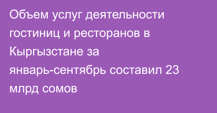 Объем услуг деятельности гостиниц и ресторанов в Кыргызстане за январь-сентябрь составил 23 млрд сомов 