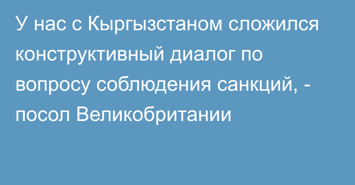 У нас с Кыргызстаном сложился конструктивный диалог по вопросу соблюдения санкций, - посол Великобритании