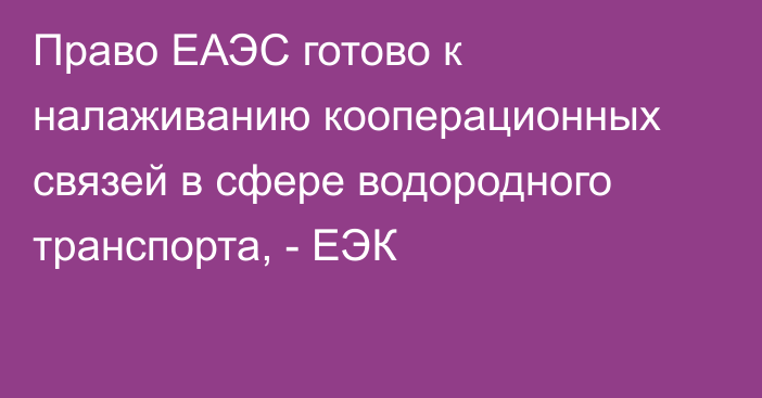 Право ЕАЭС готово к налаживанию кооперационных связей в сфере водородного транспорта, - ЕЭК