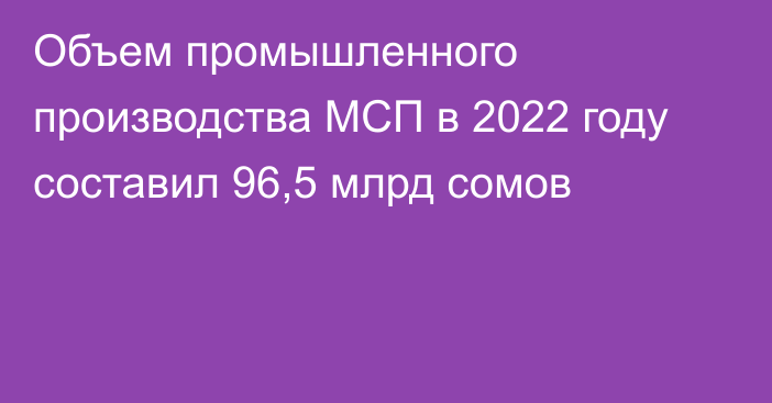 Объем промышленного производства МСП в 2022 году составил 96,5 млрд сомов