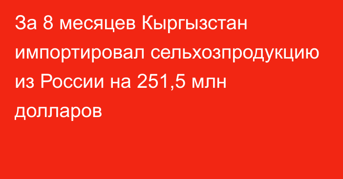 За 8 месяцев Кыргызстан импортировал сельхозпродукцию из России на 251,5 млн долларов