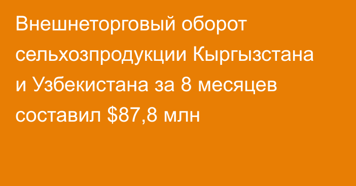 Внешнеторговый оборот сельхозпродукции Кыргызстана и Узбекистана за 8 месяцев составил $87,8 млн