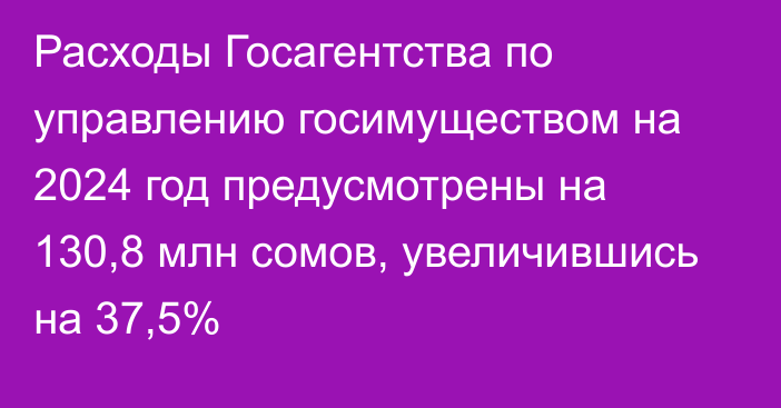 Расходы Госагентства по управлению госимуществом на 2024 год предусмотрены на 130,8 млн сомов, увеличившись на 37,5%