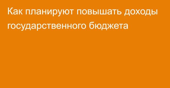 Как планируют повышать доходы государственного бюджета