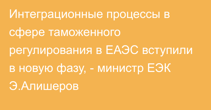 Интеграционные процессы в сфере таможенного регулирования в ЕАЭС вступили в новую фазу, - министр ЕЭК  Э.Алишеров