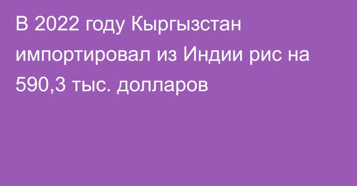 В 2022 году Кыргызстан импортировал из Индии рис на 590,3 тыс. долларов