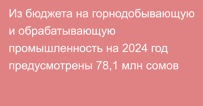 Из бюджета на горнодобывающую и обрабатывающую промышленность на 2024 год предусмотрены 78,1 млн сомов