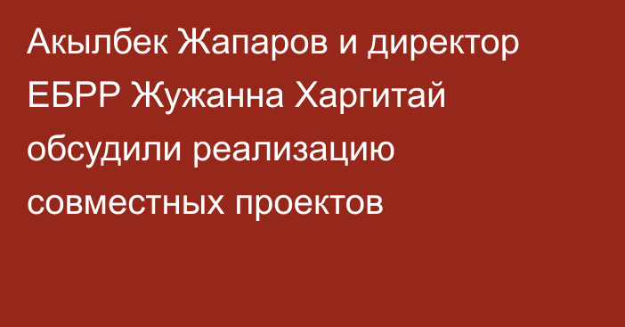 Акылбек Жапаров и директор ЕБРР Жужанна Харгитай обсудили реализацию совместных проектов