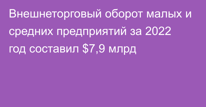 Внешнеторговый оборот малых и средних предприятий за 2022 год составил $7,9 млрд