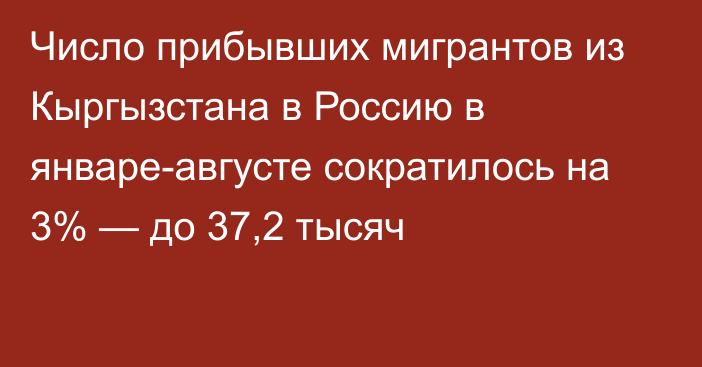 Число прибывших мигрантов из Кыргызстана в Россию в январе-августе сократилось на 3% — до 37,2 тысяч