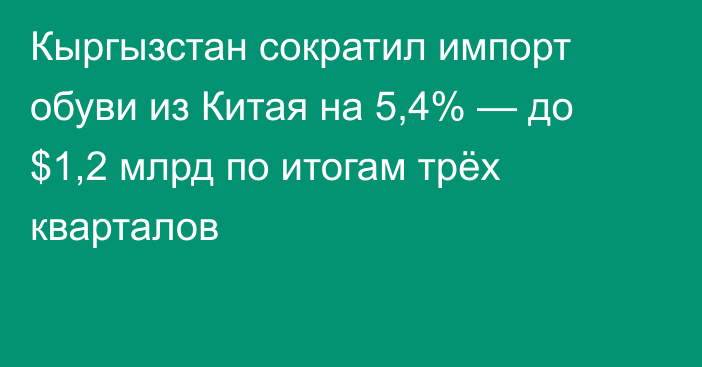 Кыргызстан сократил импорт обуви из Китая на 5,4% — до $1,2 млрд по итогам трёх кварталов