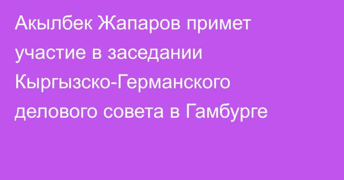 Акылбек Жапаров примет участие в заседании Кыргызско-Германского делового совета в Гамбурге