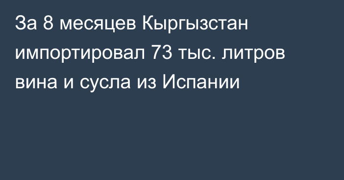 За 8 месяцев Кыргызстан импортировал 73 тыс. литров вина и сусла из Испании 