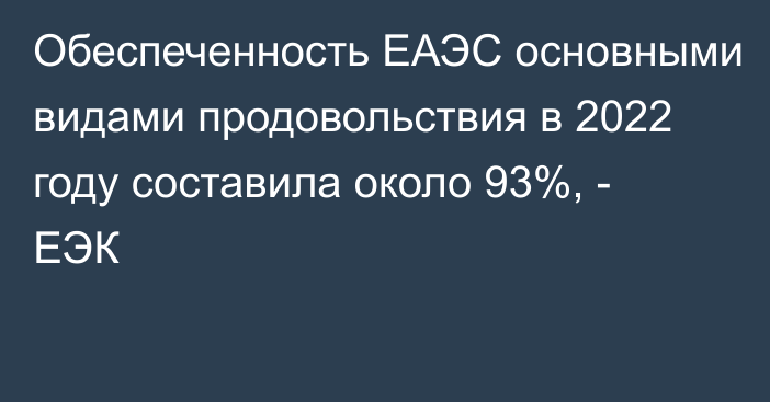 Обеспеченность ЕАЭС основными видами продовольствия в 2022 году составила около 93%, - ЕЭК