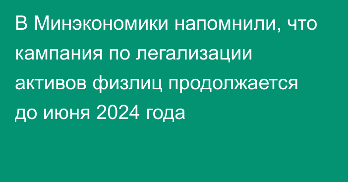 В Минэкономики напомнили, что кампания по легализации активов физлиц продолжается до июня 2024 года