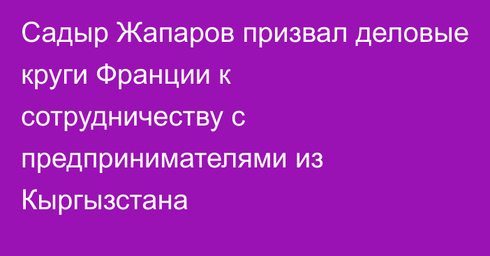 Садыр Жапаров призвал деловые круги Франции к сотрудничеству с предпринимателями из Кыргызстана