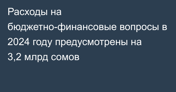 Расходы на бюджетно-финансовые вопросы в 2024 году предусмотрены на 3,2 млрд сомов