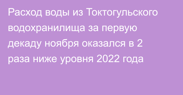 Расход воды из Токтогульского водохранилища за первую декаду ноября оказался в 2 раза ниже уровня 2022 года