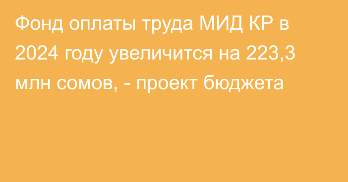 Фонд оплаты труда МИД КР в 2024 году увеличится на 223,3 млн сомов, - проект бюджета