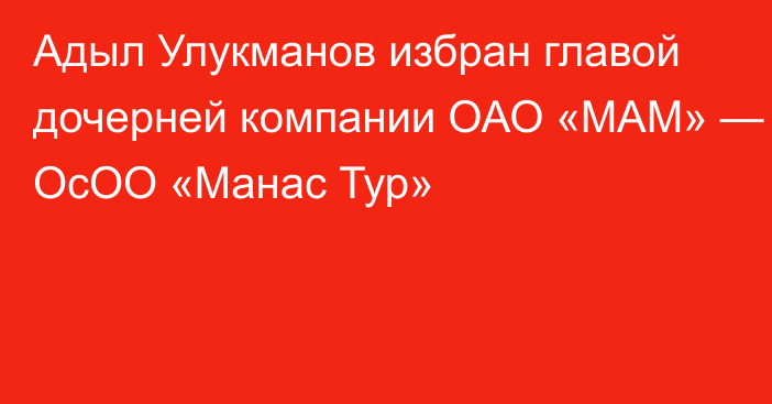 Адыл Улукманов избран главой дочерней компании ОАО «МАМ» — ОсОО «Манас Тур»