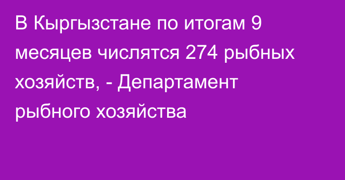 В Кыргызстане по итогам 9 месяцев числятся 274 рыбных хозяйств, - Департамент рыбного хозяйства