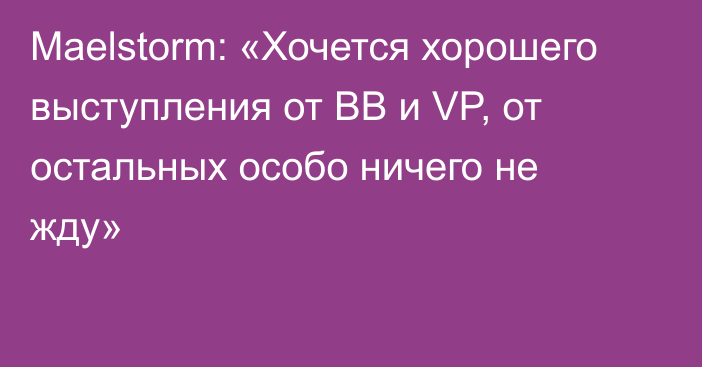 Maelstorm: «Хочется хорошего выступления от BB и VP, от остальных особо ничего не жду»