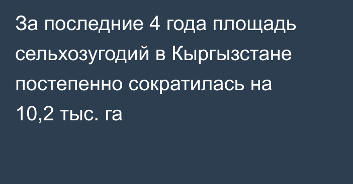 За последние 4 года площадь сельхозугодий в Кыргызстане постепенно сократилась на 10,2 тыс. га