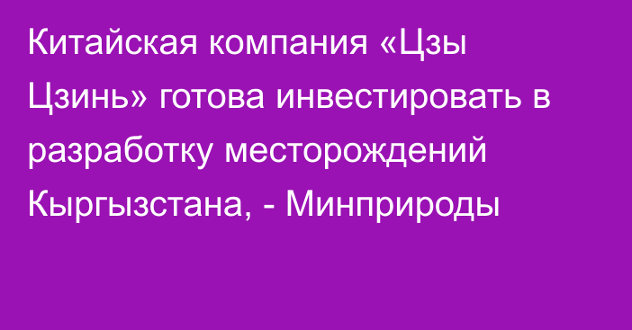 Китайская компания «Цзы Цзинь» готова инвестировать в разработку месторождений Кыргызстана, - Минприроды