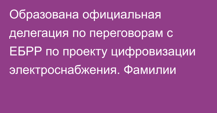 Образована официальная делегация по переговорам с ЕБРР по проекту цифровизации электроснабжения. Фамилии