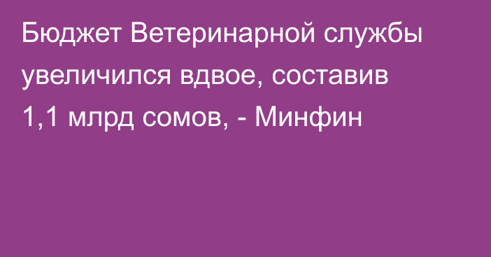 Бюджет Ветеринарной службы увеличился вдвое, составив 1,1 млрд сомов, - Минфин