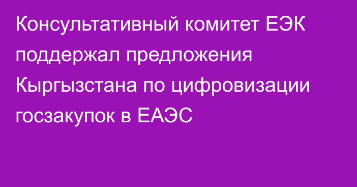 Консультативный комитет ЕЭК поддержал предложения Кыргызстана по цифровизации госзакупок в ЕАЭС