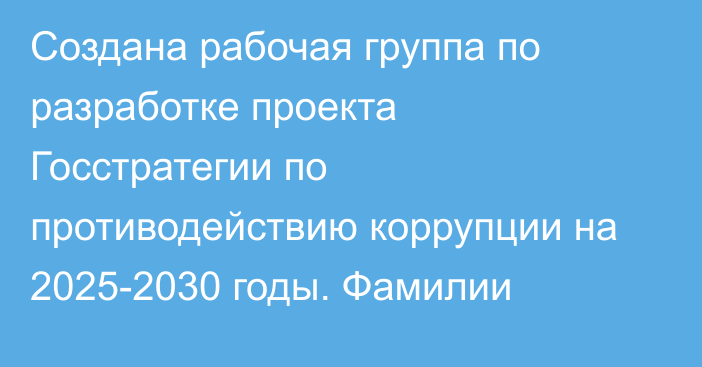 Создана рабочая группа по разработке проекта Госстратегии по противодействию коррупции на 2025-2030 годы. Фамилии