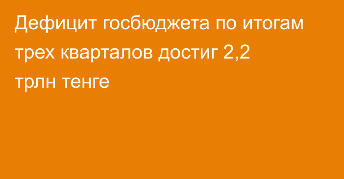 Дефицит госбюджета по итогам трех кварталов достиг 2,2 трлн тенге