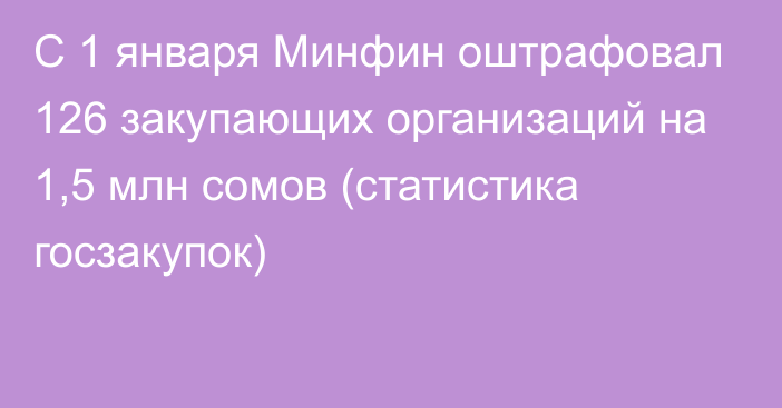 С 1 января Минфин оштрафовал 126 закупающих организаций на 1,5 млн сомов (статистика госзакупок)