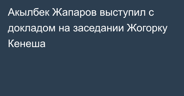 Акылбек Жапаров выступил с докладом на заседании Жогорку Кенеша