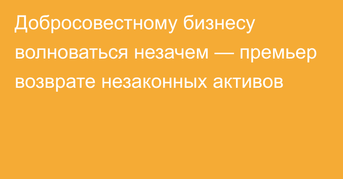 Добросовестному бизнесу волноваться незачем — премьер возврате незаконных активов