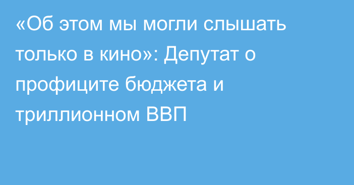 «Об этом мы могли слышать только в кино»: Депутат о профиците бюджета и триллионном ВВП