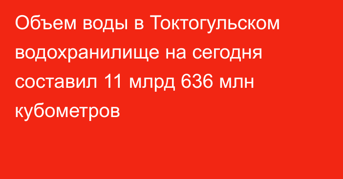 Объем воды в Токтогульском водохранилище на сегодня составил 11 млрд 636 млн кубометров