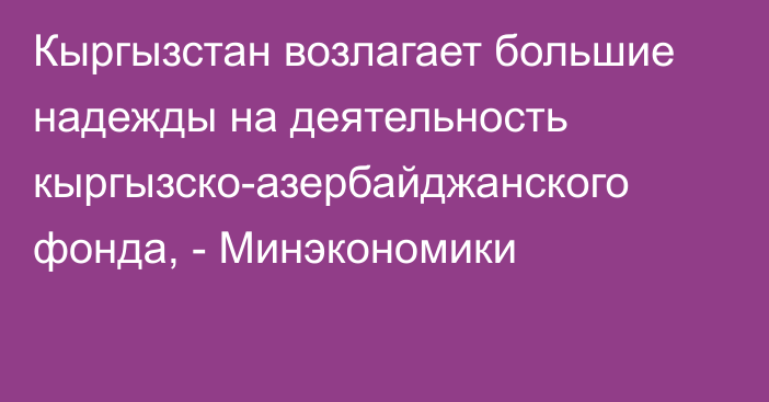 Кыргызстан возлагает большие надежды на деятельность кыргызско-азербайджанского фонда, - Минэкономики