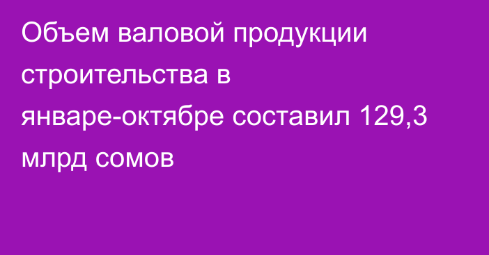 Объем валовой продукции строительства в январе-октябре составил 129,3 млрд сомов