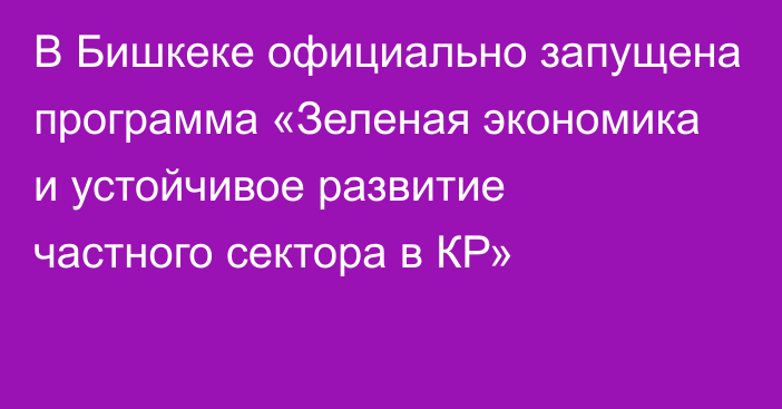 В Бишкеке официально запущена программа «Зеленая экономика и устойчивое развитие частного сектора в КР»