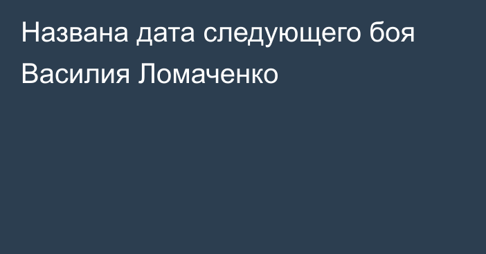 Названа дата следующего боя Василия Ломаченко