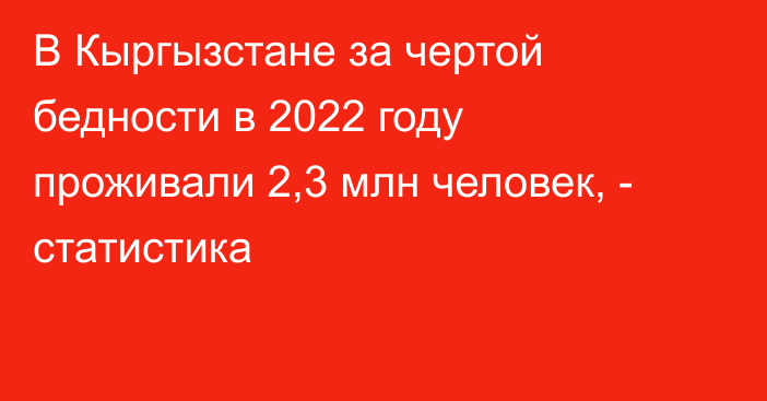 В Кыргызстане за чертой бедности в 2022 году проживали 2,3 млн человек, - статистика