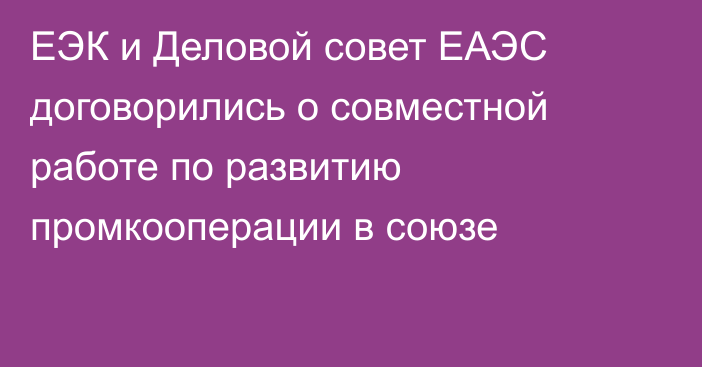 ЕЭК и Деловой совет ЕАЭС договорились о совместной работе по развитию промкооперации в союзе