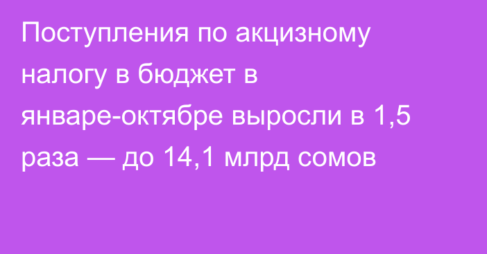 Поступления по акцизному налогу в бюджет в январе-октябре выросли в 1,5 раза — до 14,1 млрд сомов