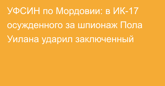 УФСИН по Мордовии: в ИК-17 осужденного за шпионаж Пола Уилана ударил заключенный