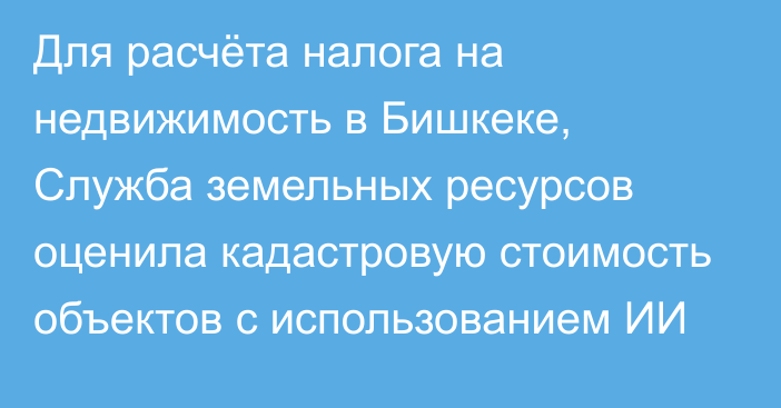 Для расчёта налога на недвижимость в Бишкеке, Служба земельных ресурсов оценила кадастровую стоимость объектов с использованием ИИ